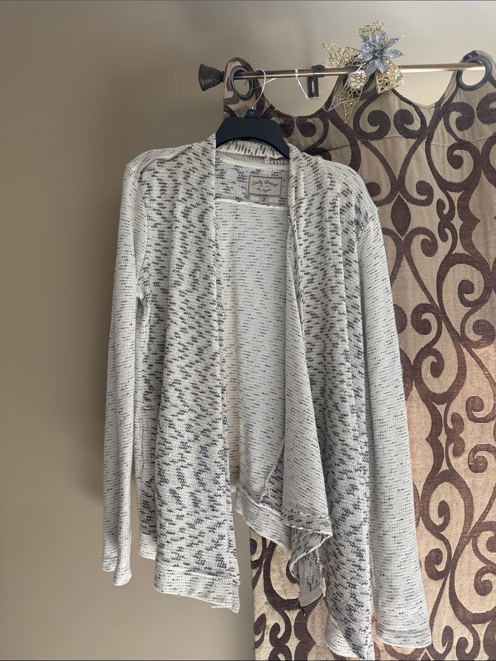 Lucky Brand Open-Front Cardigan in Light Gray and Charcoal